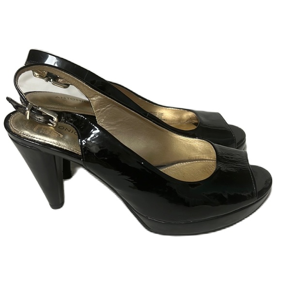 Antonio Melani, Black, SlingBack, Open Toe Heels, 8M - Picture 1 of 13